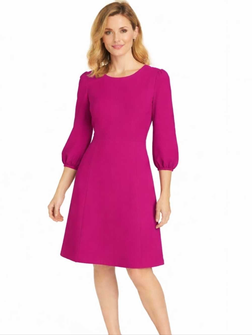 Eliza J Dress Size 14 Magenta Pockets Balloon Sleeves Elastic Cuffs Pullover New